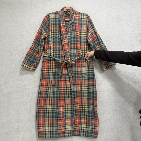 LL Bean Robe Womens Small Petite Red Green Plaid Flannel Cotton Lounge Wear - Picture 4 of 10